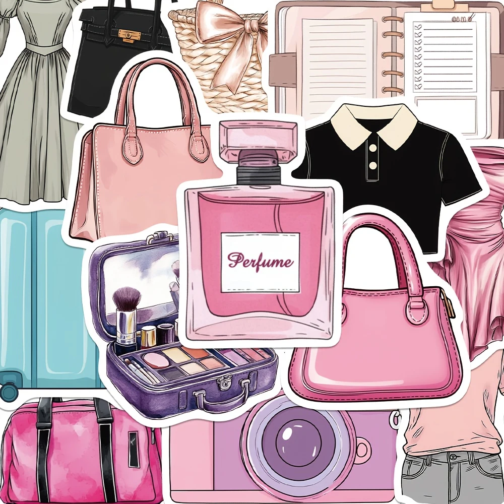 50pcs Women's Daily Necessities Stickers Classical Camera Bag Clothing Decal DIY Notebook Suitcase Phone Guitar Sticker For Teen