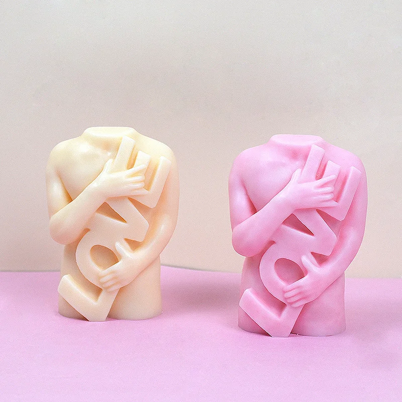 Human Body With Letter LOVE Candle Mold Aromatherapy Candle Plaster Resin Soap Making Mould DIY Human Body Silicone Mold