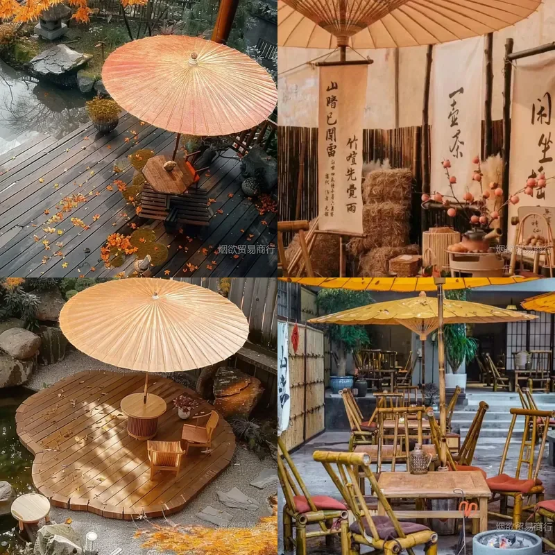 Chinese Style Waterproof Oil Paper Umbrella Outdoor Courtyard Parasol for Tea House Stove Decoration Traditional Patio Shade
