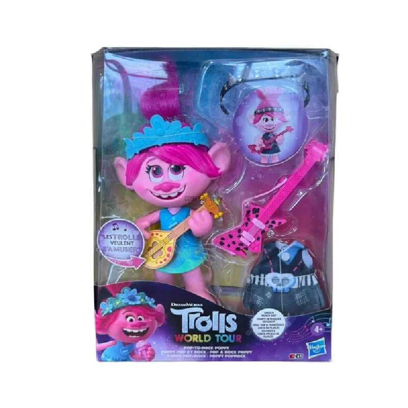 DreamWorks Trolls World Tour Pop-to-Rock Poppy Doll Guitar Accessories Dual Style Dress Up Role Play Collectible Holiday Gift view 5