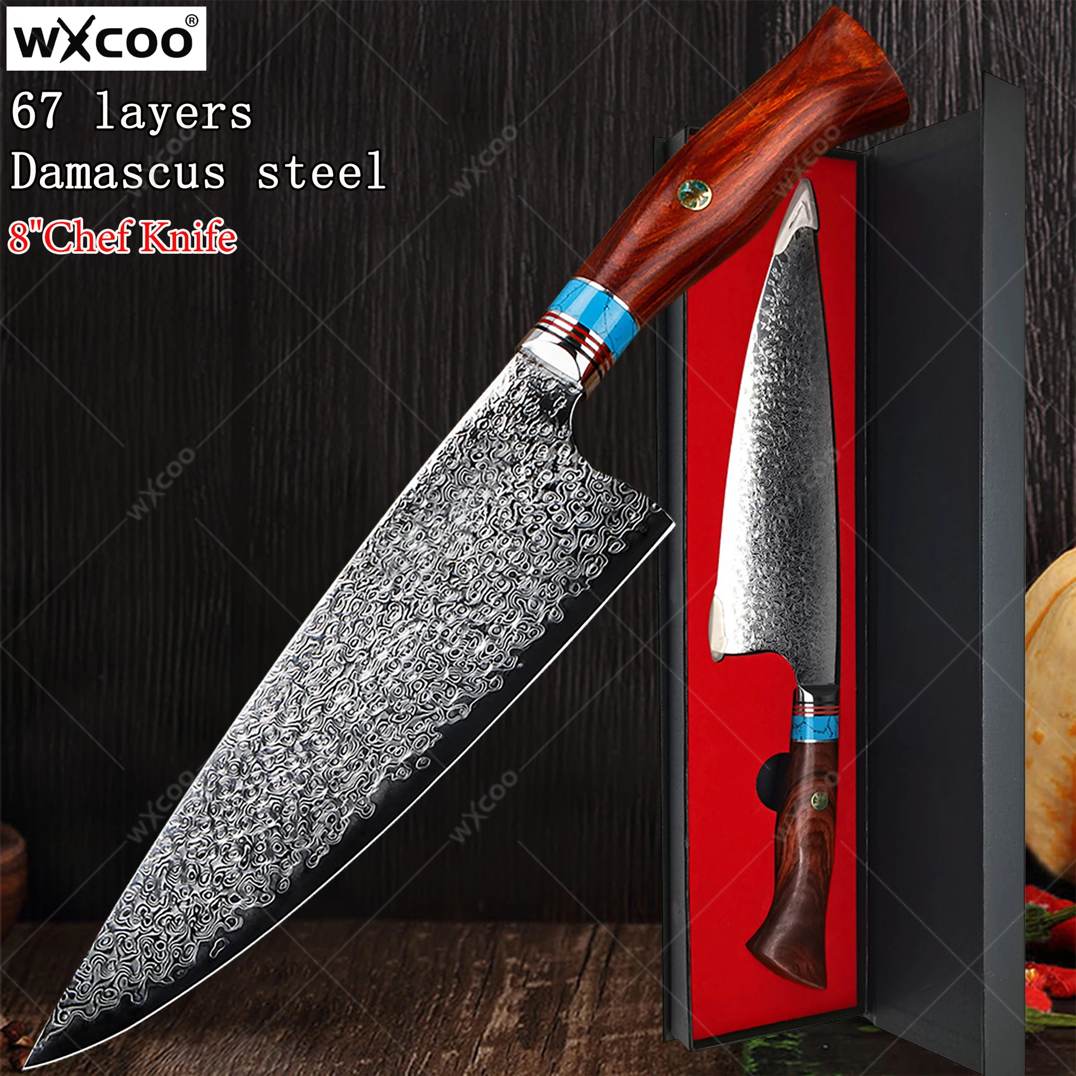 

WXCOO 5" Chef Knife 67 Layers of Damascus Steel Santoku Knife Professional Meat Cleaver Kitchen Knife Utility Cooking Tools