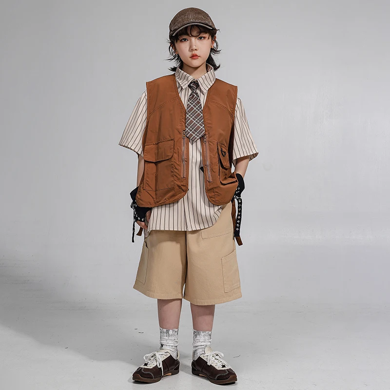 T-shirt per ragazzi da ballo hip-hop Gilet retrò Pantaloncini per ragazze Streetwear Pantaloni cargo Bambini Abiti da ballo di strada Costume di scena per bambini