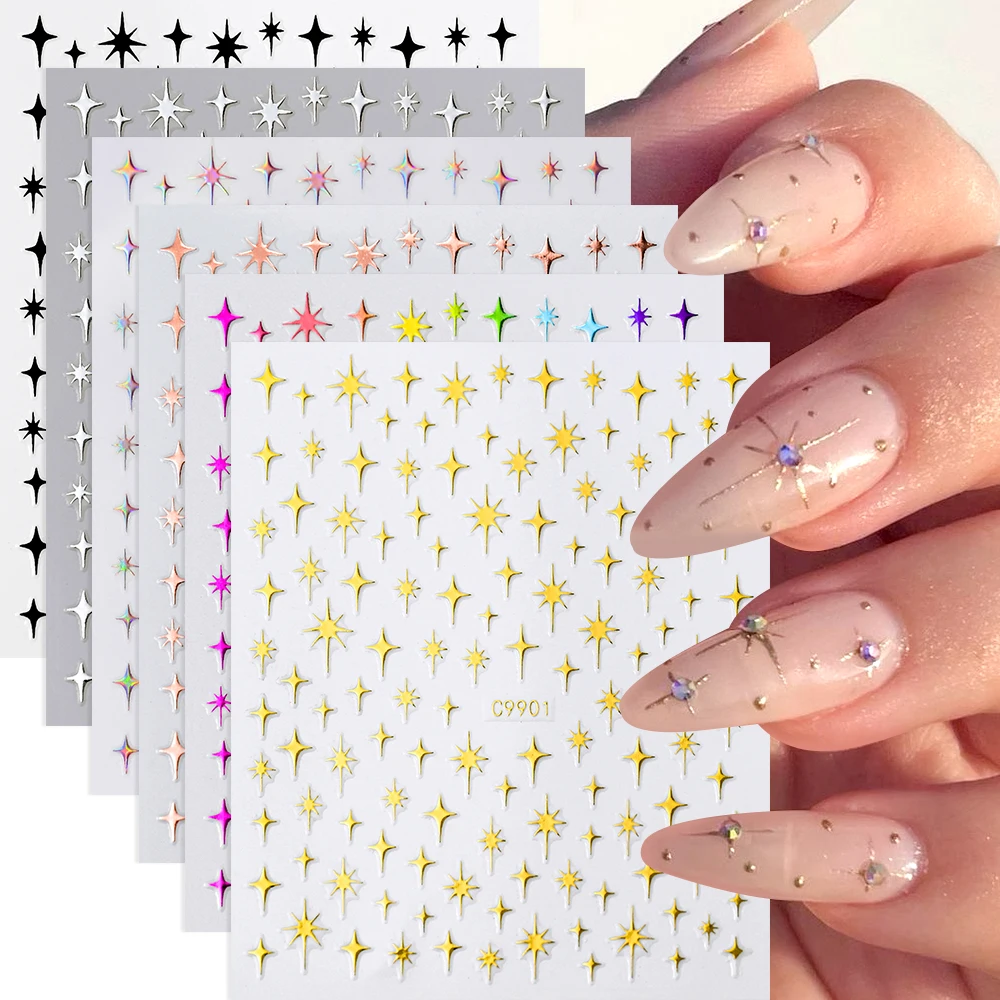 1Pcs 3D Gold Sliver Star Nail Art Stickers Bronzing Laser Starlight Slider Y2K Samoprzylepne naklejki DIY Manicure Dekoracje