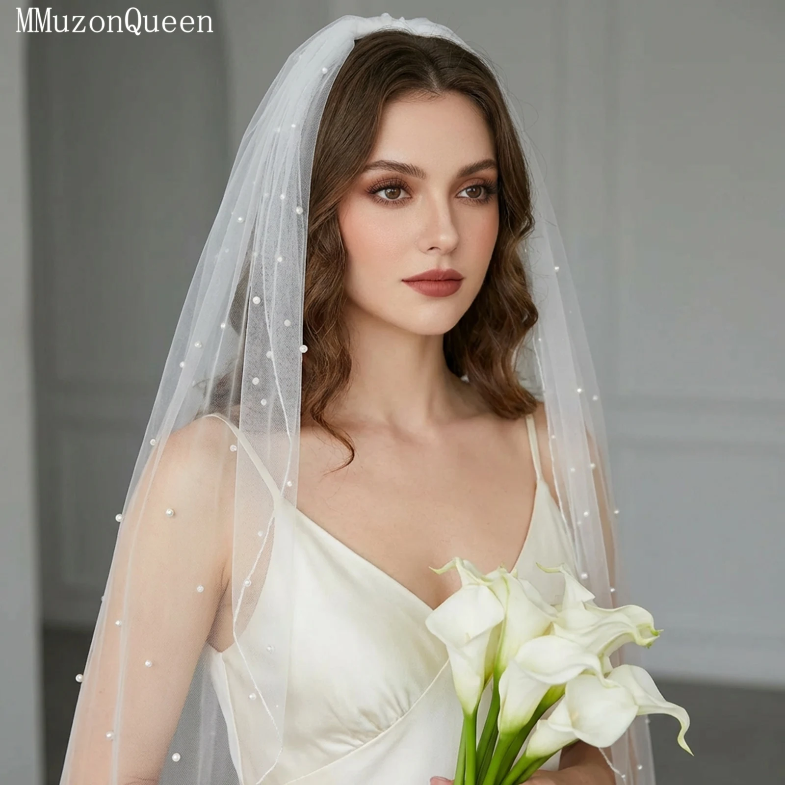 

Классическая свадебная фата TOPQUEEN с жемчугом, 1 слой, длина до локтя, с жемчужным краем, свадебные аксессуары, настраиваемая модель V06
