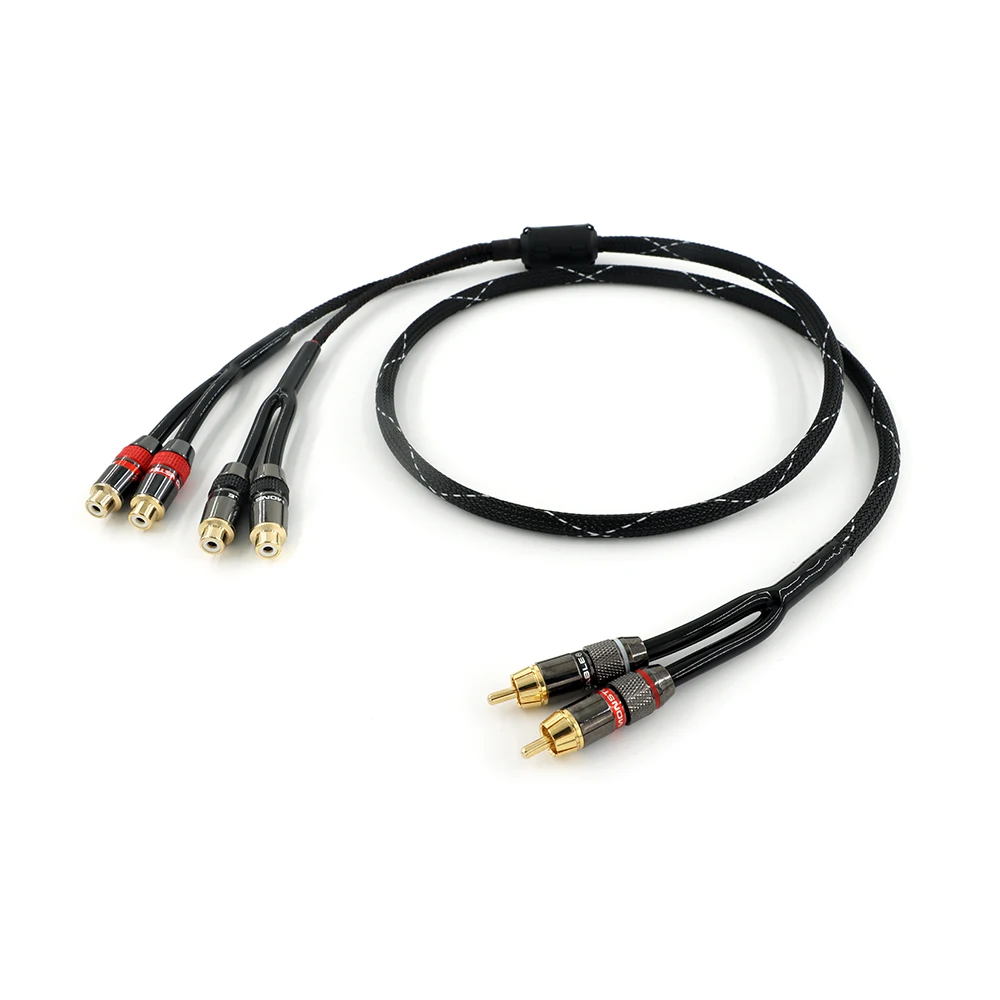 RCA Plug Splitter Stereo Audio Video Cable 2 Male to 4 feMale Dual Speaker Y Adapter Connector Extension Cord 1 Input 2 Output