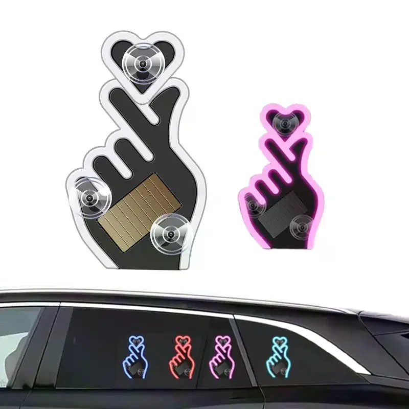 Car Interior Decoration Atmosphere Light LED Solar Hand Gesture Lamp Wiring Free LED Window Colorful Heart LED Atmosphere Light