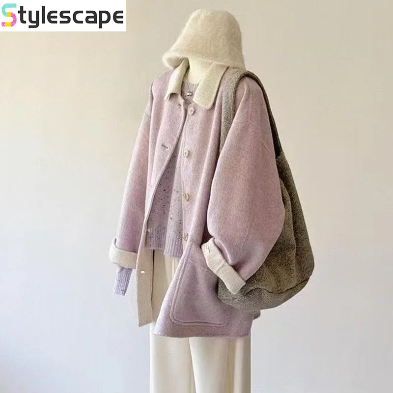 

Fragrant Taro Purple Woolen Coat for Women in Autumn and Winter 2025, High-end Mid to Long Style Shoulder Versatile Woolen Coat