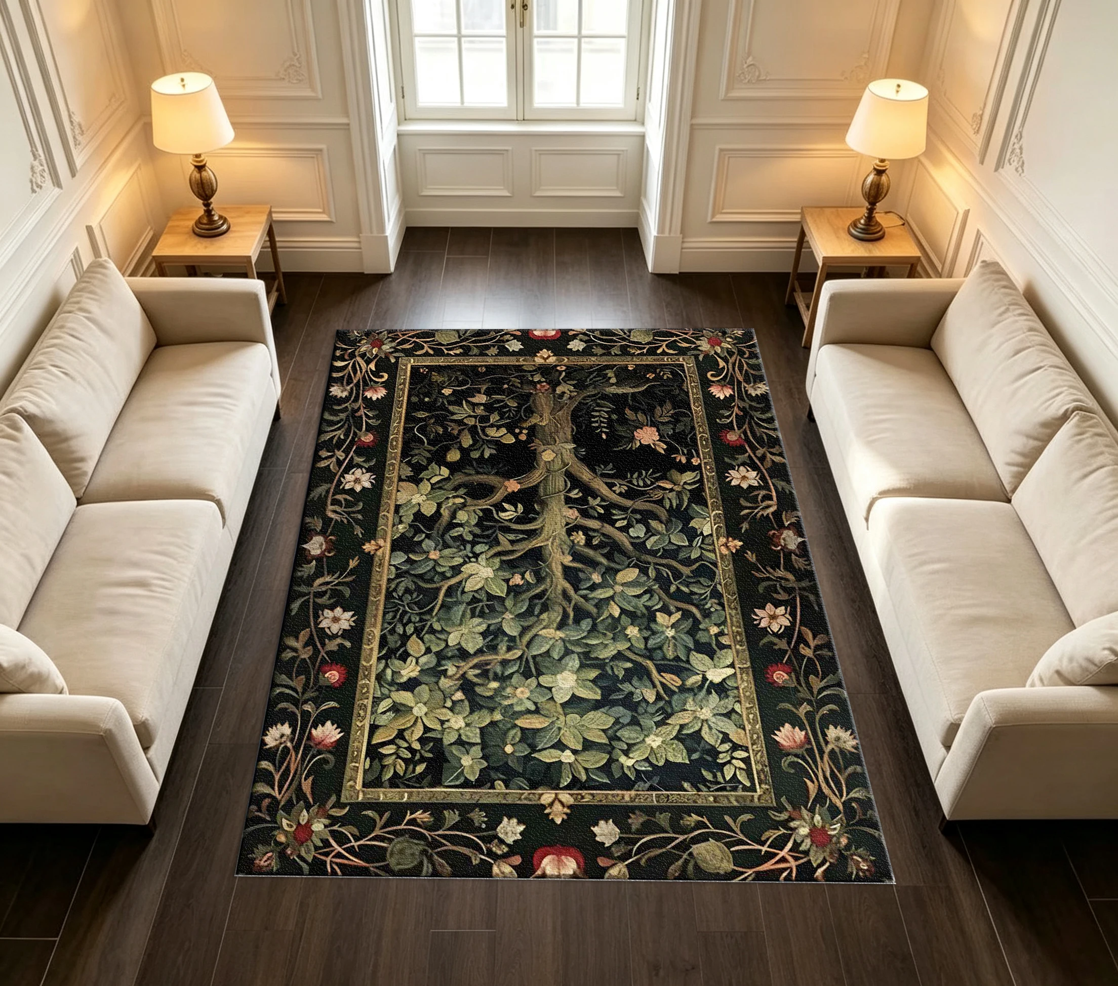 Retro Medieval Tree Pattern Floral Non-Slip Carpet Home Decorative Carpet