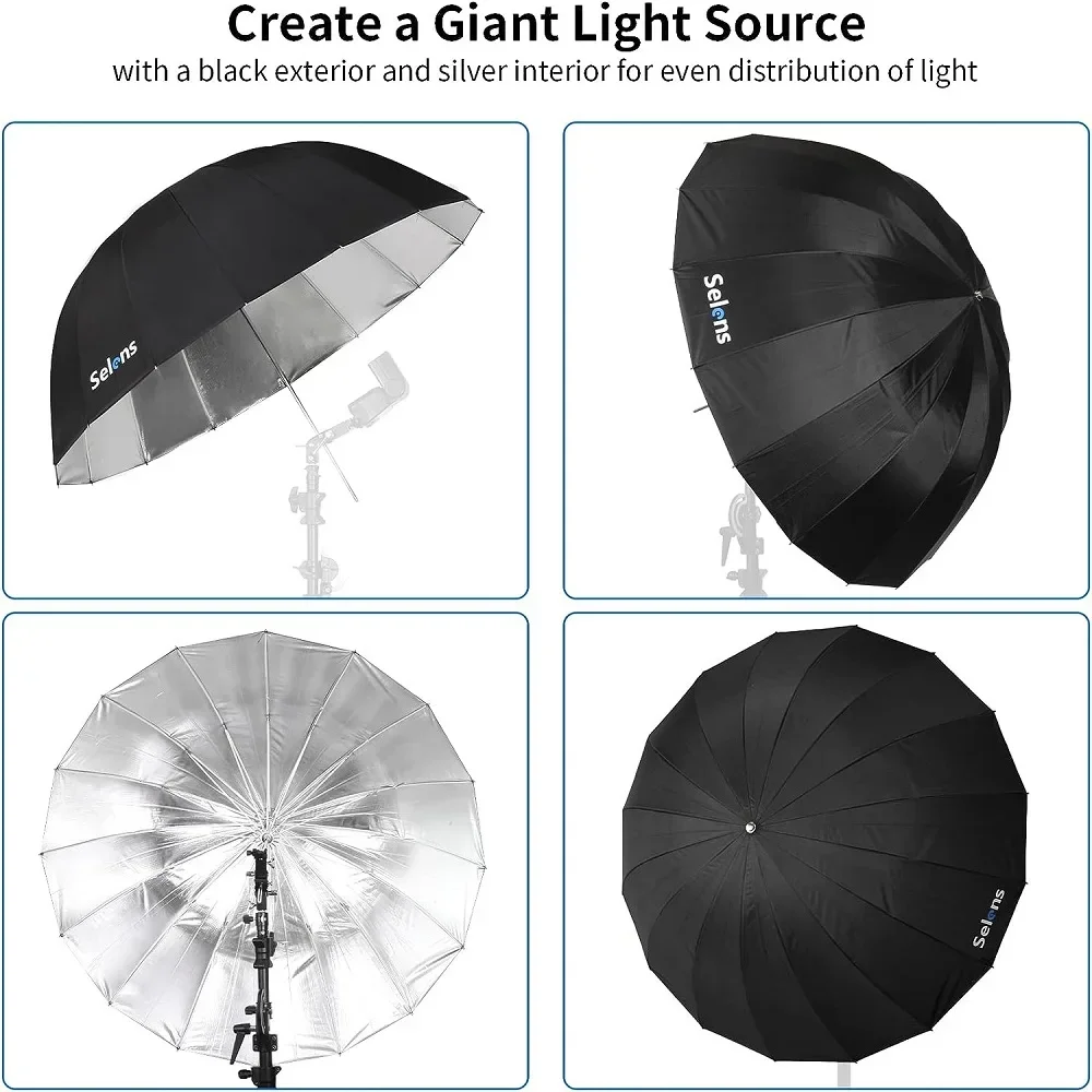 Selens 41/51/65 in Parabolic Umbrella Deep16 Ribs Translucent Reflective Light Diffuser Softbox for Photo Studio Portrait