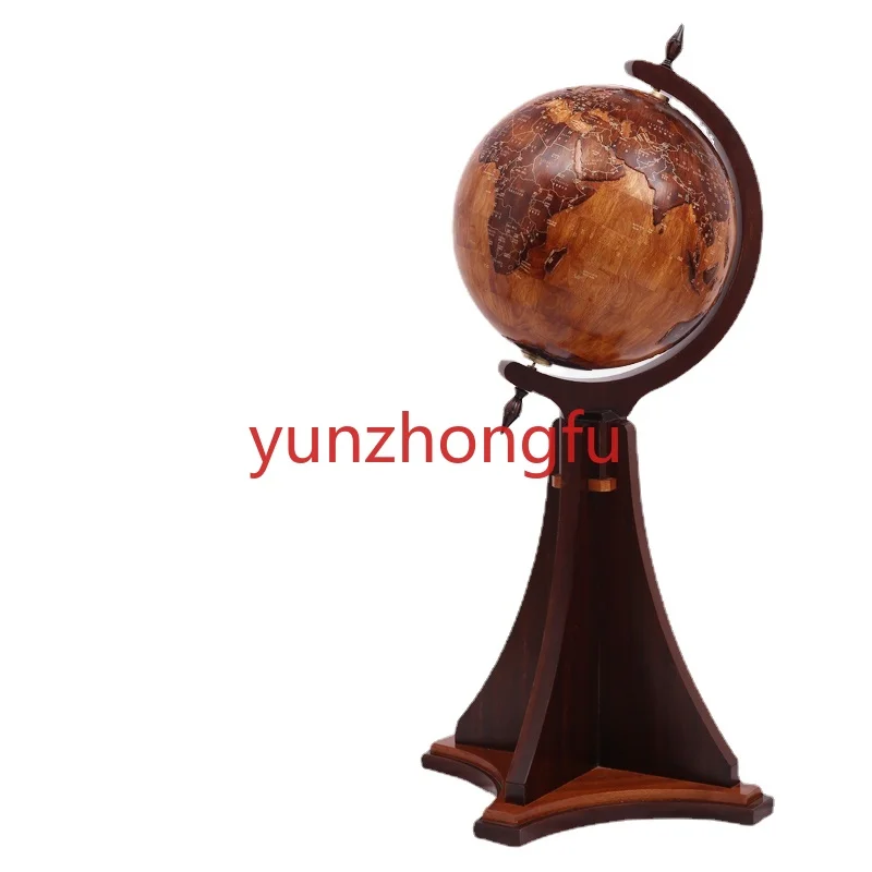 Large three-dimensional relief globe office living room floor-standing solid wood ornaments gift large size