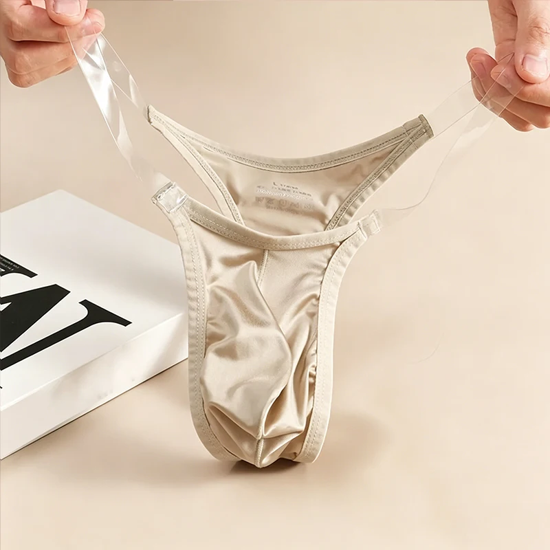 

3/4pcs Men Thong Shinny Satin Low Rise Sexy G-string Briefs Invisible Seamless Narrow-sided Tight-fitting U Convex Pouch T-back