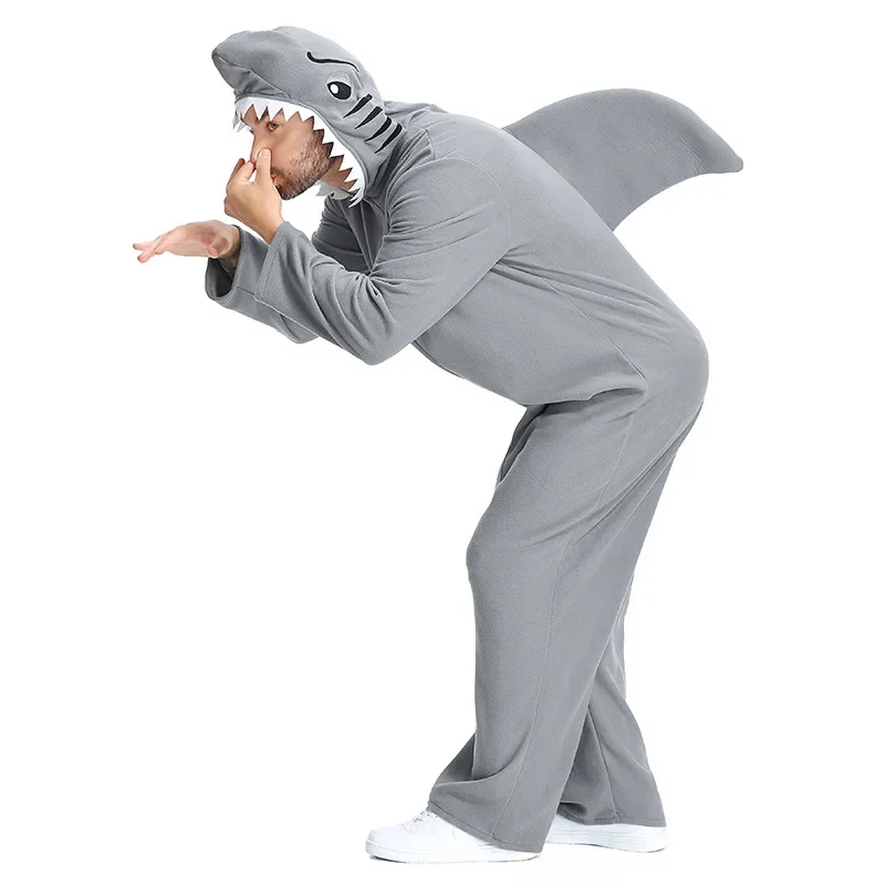 Mono de tiburón del Océano para hombre, ropa de Cosplay de dinosaurio de cola grande verde, pijama de gran tiburón blanco, vestido de fiesta de Halloween