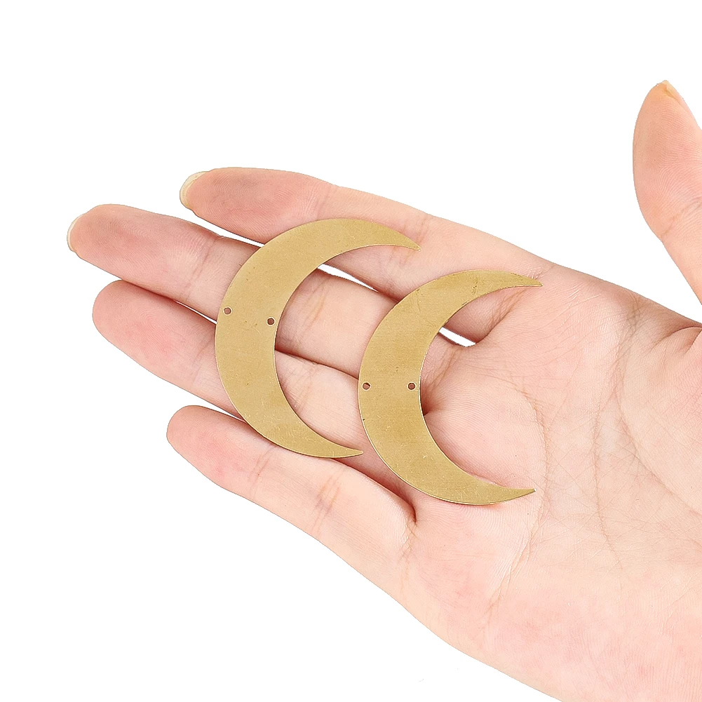 

5pcs Brass Moon Pendants with Double-hole Connector Spacers for DIY Crystal Wind Chimes and Light-catching Hanging Decorations