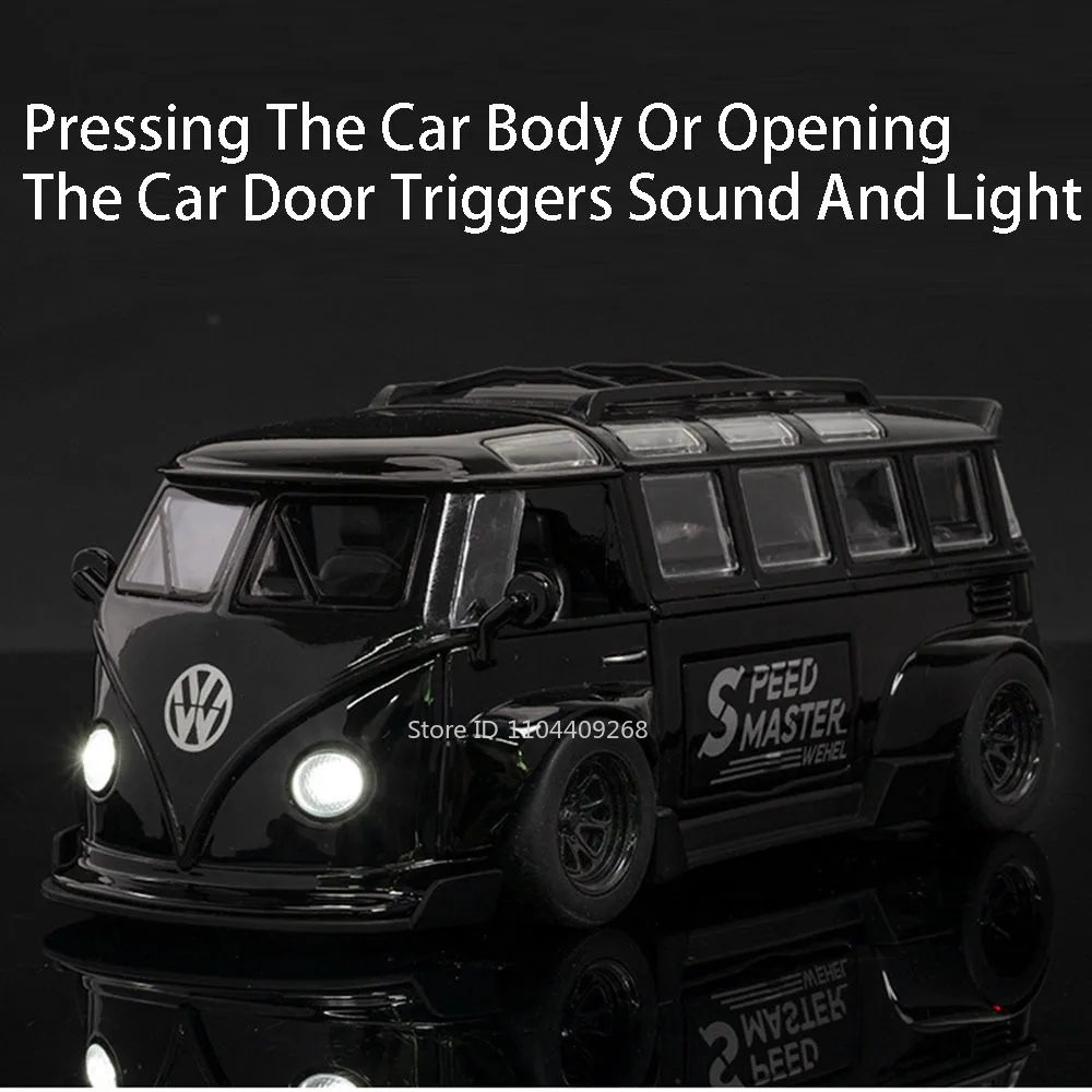 SAMBA T1 BUS – modèle de voiture jouet, échelle 1:32, portes de carrosserie en alliage, lumière musicale ouverte, modèles de Van rétro détachables, cadeaux de loisirs pour garçons