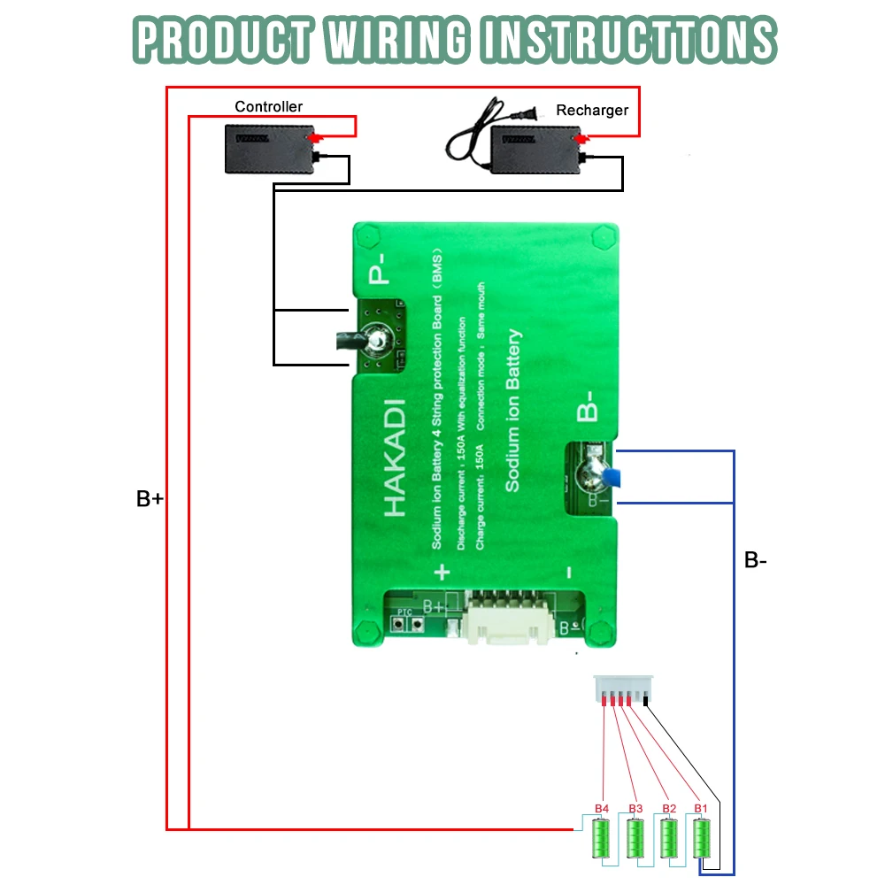 HAKADI Sodium-ion BMS 4S 8S 12S 16S Handware BMS 10A-40A For Sodium Battery Pack DIY Active Balance