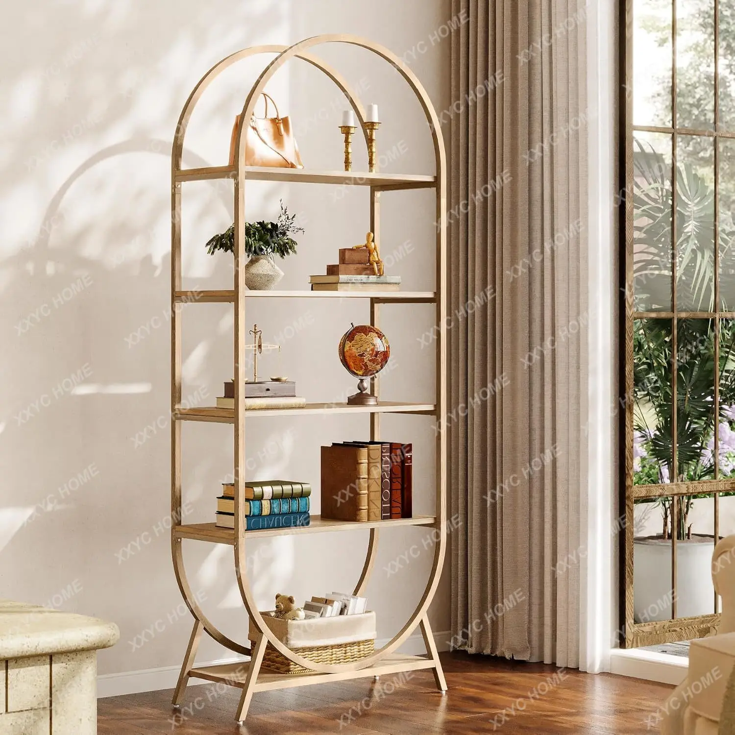 Bookshelf 5-Tier Arched Bookcase, 70.8