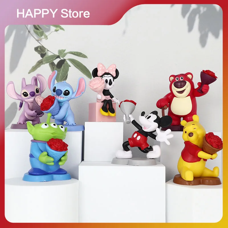 Authentic Disney Eternal Flower Series Trendy Play Stitch Mickey Handmade Collection Table Decoration Birthday Gift