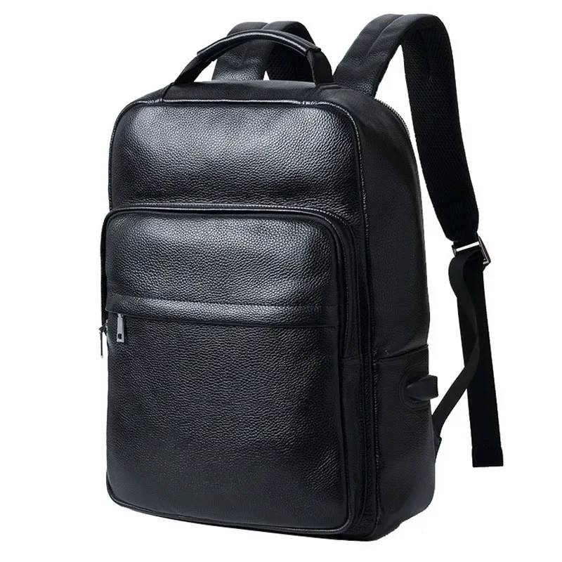 2024 New Brand Natural Cowskin Genuine Leather Men's Backpack Fashion Large Capacity Shoolbag Boy Laptop Backpack Computer Bag