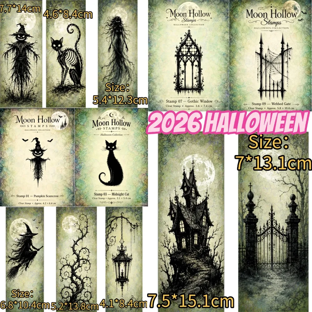 2026 Neue Halloween-Stempel mit Katzen und Vögeln für Scrapbook, Tagebuch, Dekoration, Prägeschablone, DIY-Grußkarte, handgemacht