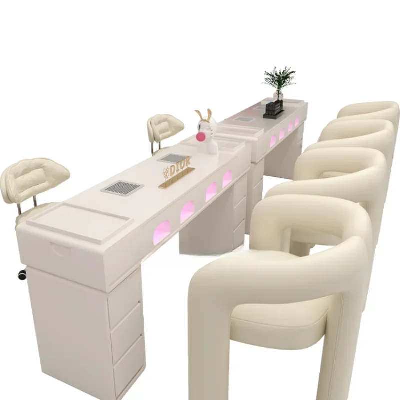 Cream Style Nail Table and Chair Suit Comes with Heating Lamp Socket Nail Table Stain-Resistant Non-Leaking Gray