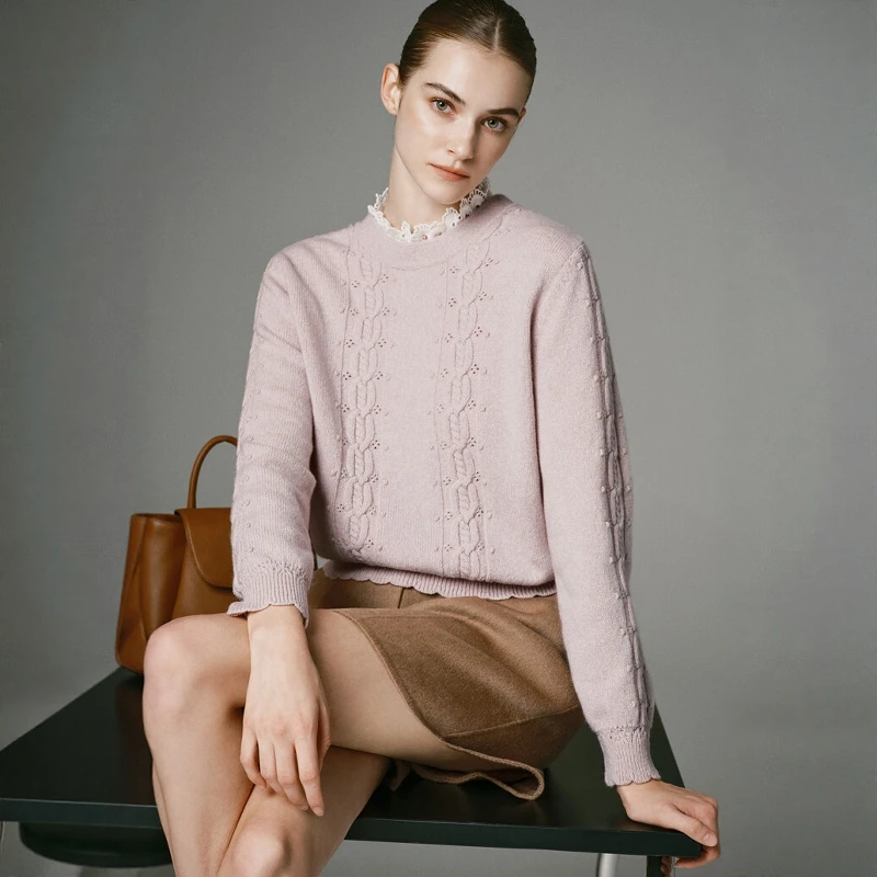 

Корейский вязаный свитер с кружевной отделкой и высоким воротником, двусторонний, универсальный, с длинными рукавами, для повседневной носки