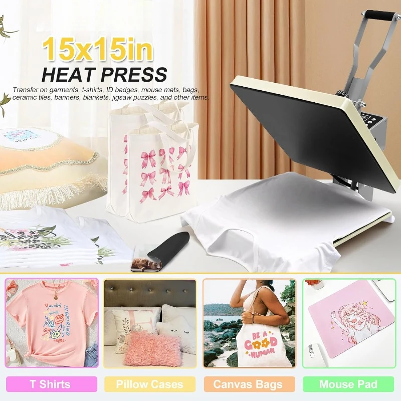 Heat Press, 15x15 Slide Out Heat Press Machine for T Shirts, Digital Clamshell Heat Transfer Machine for Sublimation