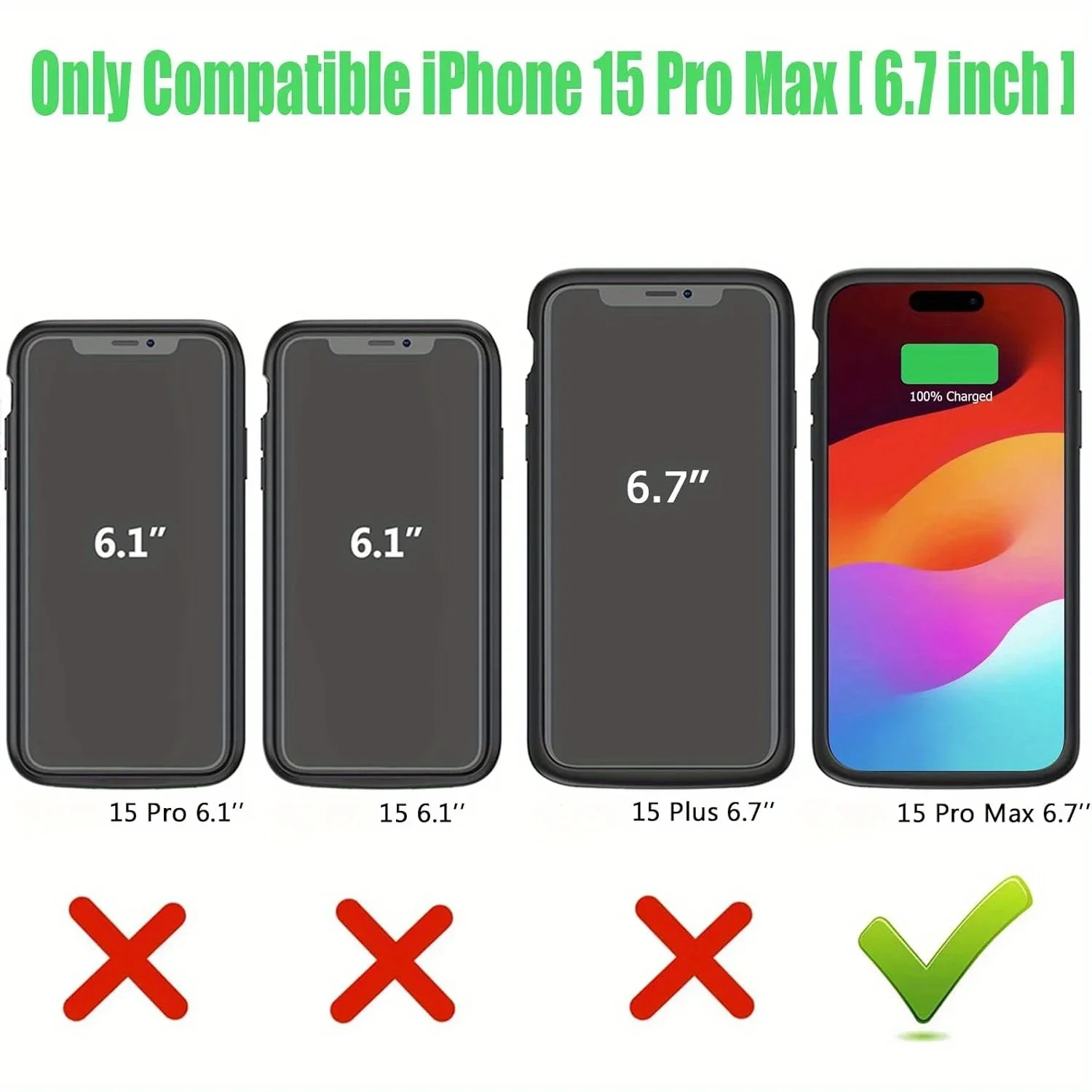 Enhanced 6800mAh Ultra Thin Portable Protective Smart Charging Case Compatible with for iPhone 15 Pro Max 6.7 inch(Black)