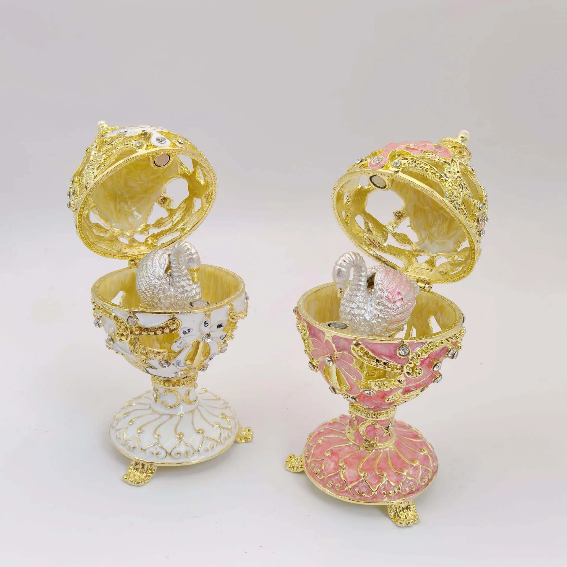 Faberge Egg Style Hand Painted Decorative Trinket Box with Hinged, Classic Ornaments Home Decor, Unique Easter Day Gift