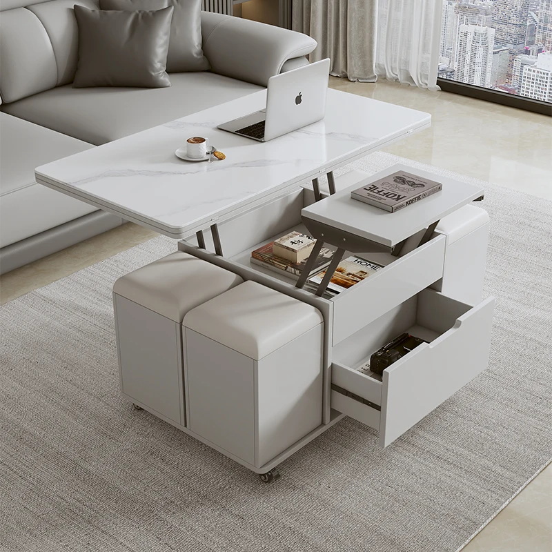 Rock slab lifting multi-functional folding coffee table dining table dual-purpose two-in-one living room household movable