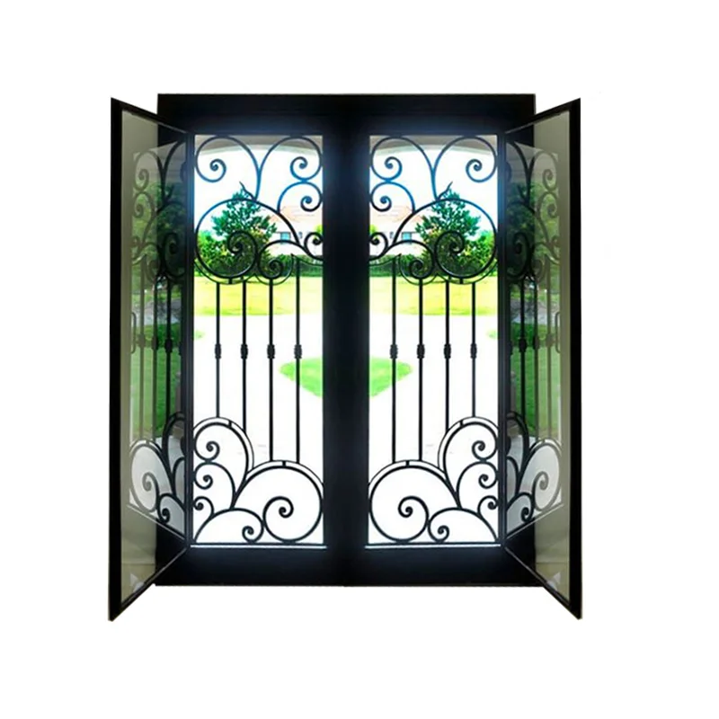 Iron Door Customized Size,Luxury Exterior Front Wrought Iron Tempered Glass Various Styles,Sturdy and Durable ,Home