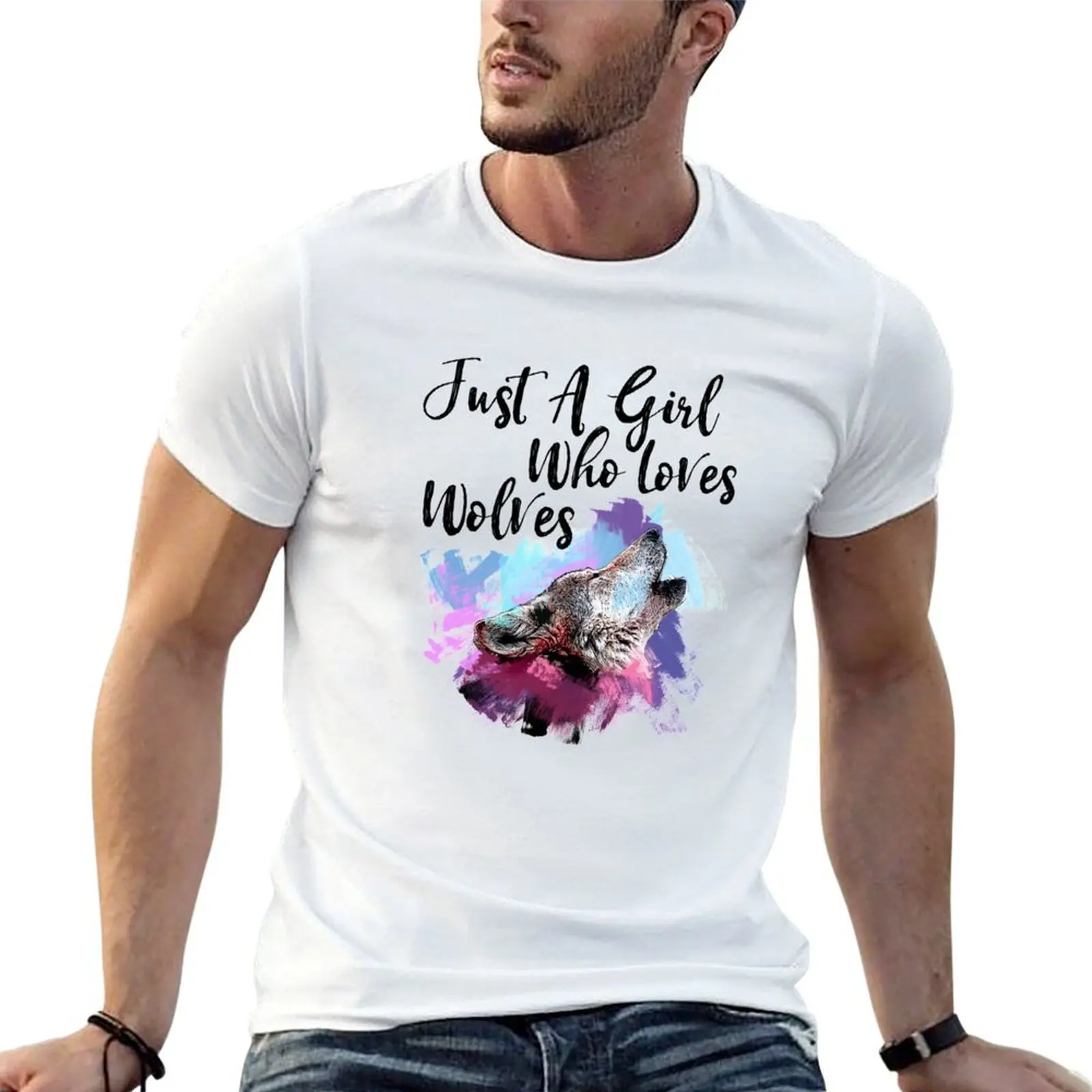 

Howling Wolf Watercolor - Just A Girl Who Loves Wolves T-Shirt t shirts for man cotton soft printed t shirts for man T-Shirt