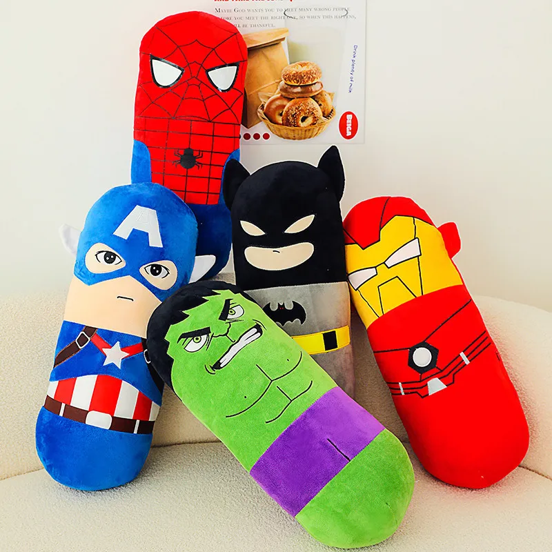 Bandai New Avengers Plush Doll Spider-Man Stuffed Plush Toy Iron Man Captain America Cylindrical Sleeping Pillow Children's Gift