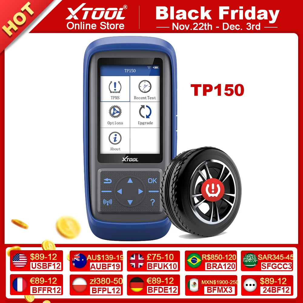 XTOOL TP150 WiFi Car OBD2 TPMS Diagnostic Scan Tool Tire Pressure Monitoring System Programming Activate 315 433MHZ TS100 Sensor