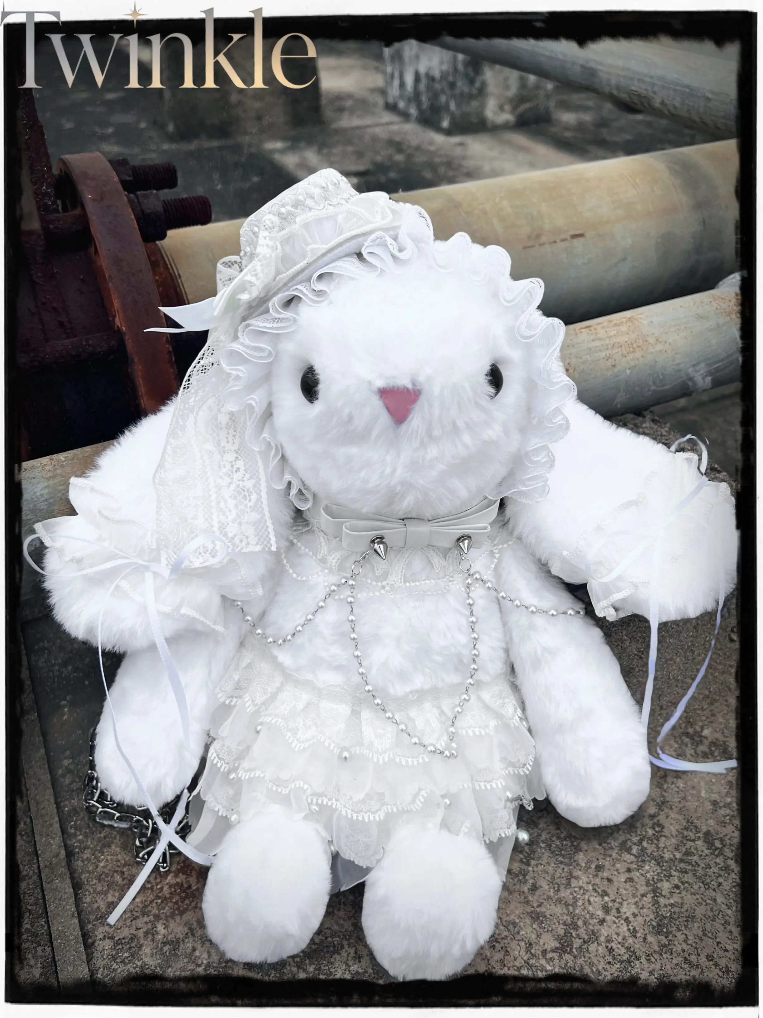 Lolita JK Plush Bunny Bag Heavy Lace Rabbit Doll Crossbody Purse Subculture Y2K Kawaii Gift for Her Fluffy Shoulder Handbag
