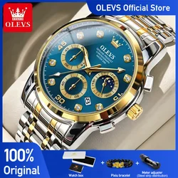 OLEVS Men's Watches Multifunction Original Quartz Watch for Man Waterproof Stainless Steel Luminous Chronograph Moon Phase Date