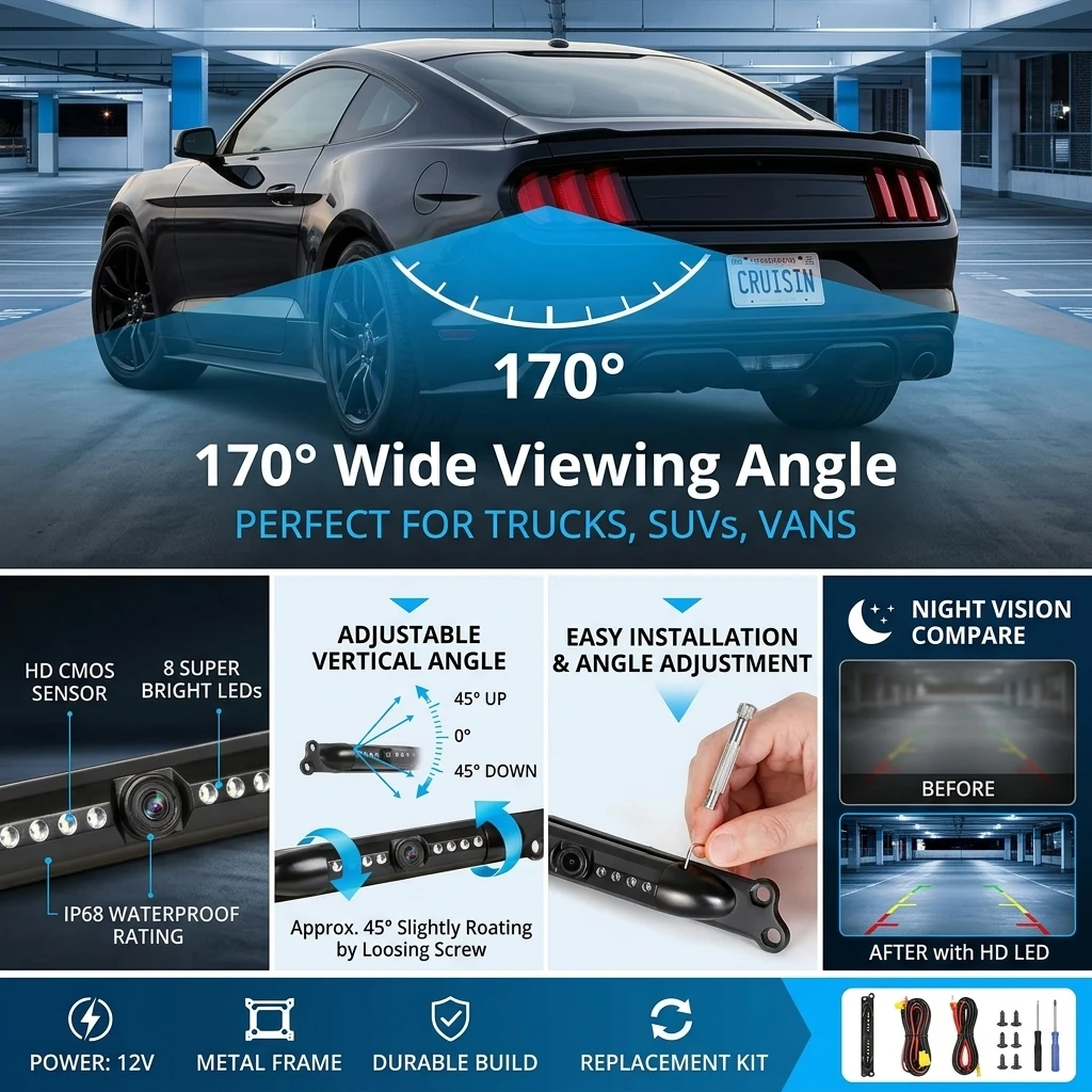 번호판 후방 카메라 170 ° 8개의 적외선 LED - License Plate Backup Camera Frame Mount 리뷰 및 가격