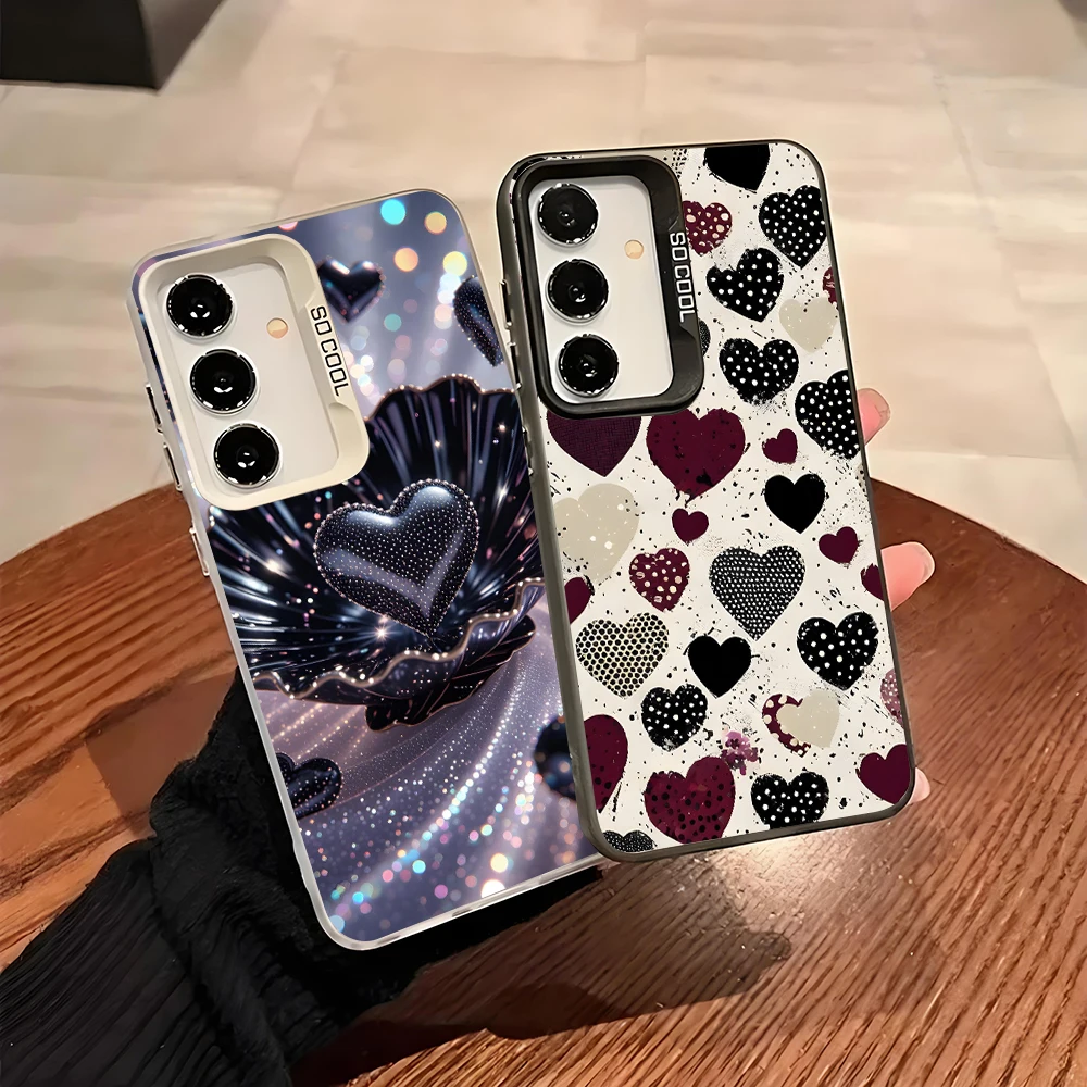 Gorgeous Heart-Shaped Phone Case for Samsung Galaxy A13 A14 A23 A02S A03 A05 A05S A52 A54 5G Grey Silvery Cover Fundas Capas Bag