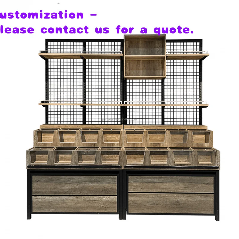 custom.Supermarket Gondola Rack Heavy-Duty Grocery Shelves Retail Display Stand Convenience Store Food Shop Wooden