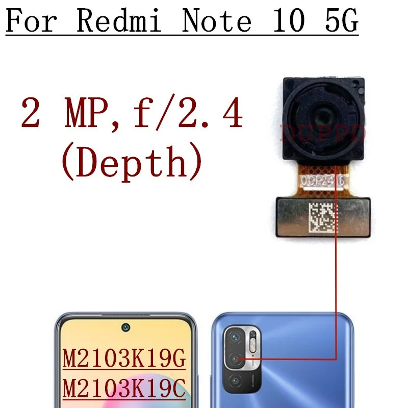 Rear Camera For Xiaomi Redmi Note 10 5G M2103K19G, M2103K19C Front Selfie Facing Back Wide Main Macro Depth Camera Flex Parts