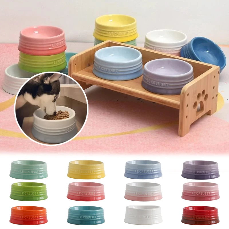 

Colorful Ceramic Anti-Spill Pet Bowl Korean-style Large Diameter Cat Dog Dish Joint Health Protection Easy Clean Feeder Bowl