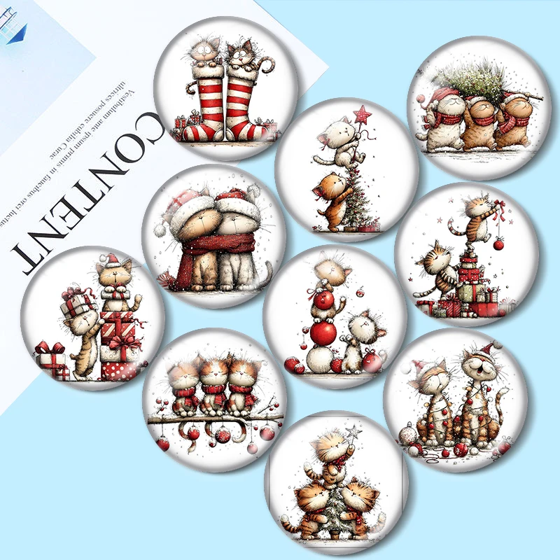 Christmas Watercolor Cat 12/18/20/25mm glass cabochon  bracelet pendant rings for jewelry demo earrings back Making findings view 5