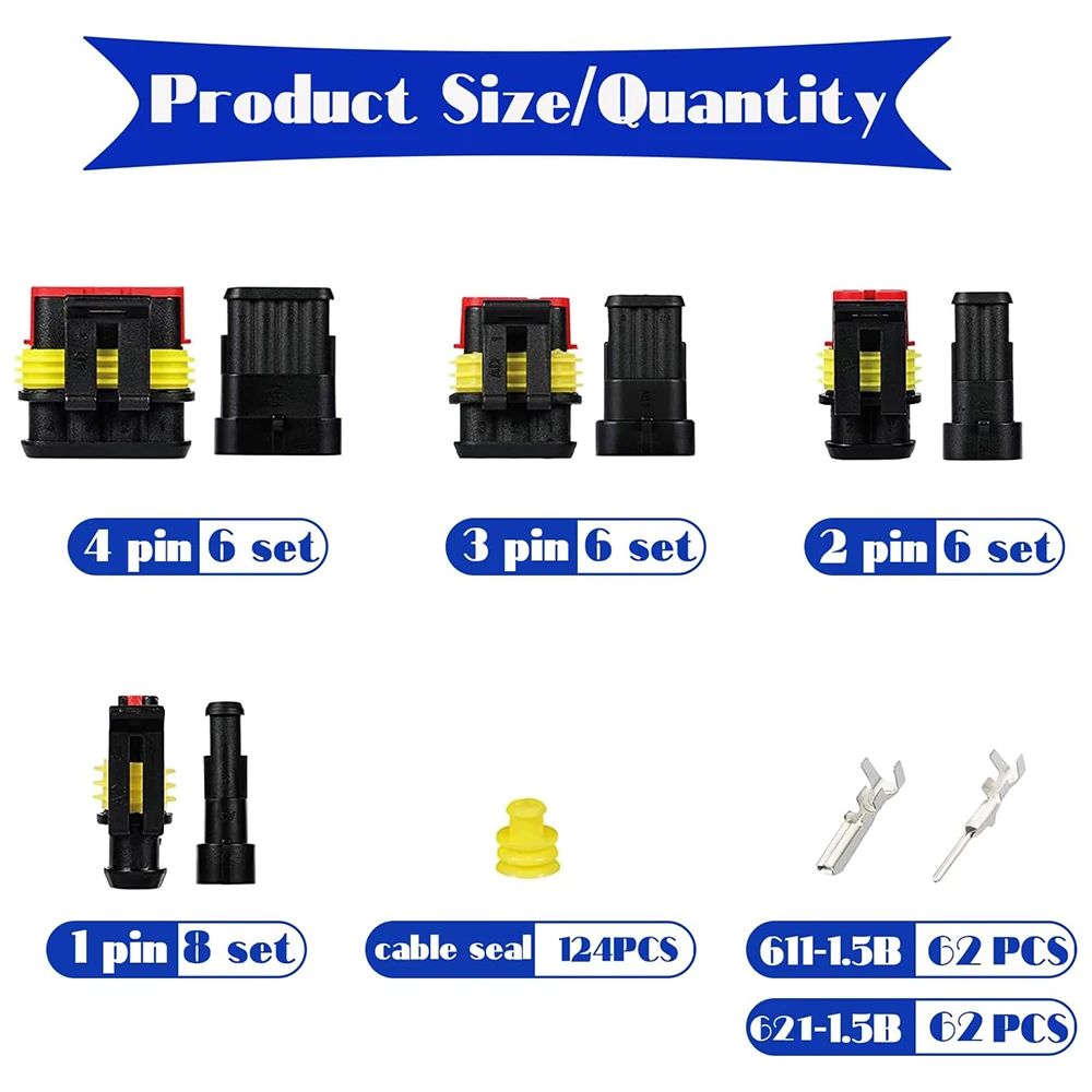 352PCS Waterproof Connectors Car Electrical Wire Connector Plug Kit 1/2/3/4 Pin Connectors Male & Female with Crimping Tool Set