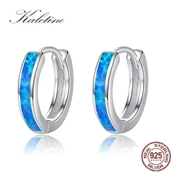 KALETINE Classic Female Blue Opal 925 Sterling Silver Wedding Earrings Jewelry Dainty Bridal Round Hoop Earrings For Women