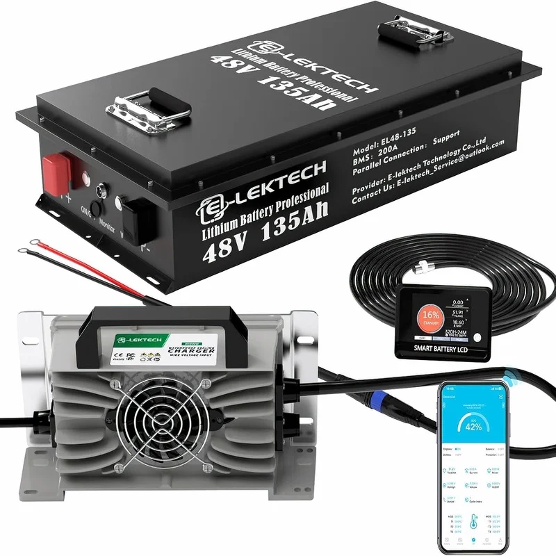 

48V 135Ah LiFePO4 Lithium Golf Cart Battery with APP, Built-in 200A BMS, Up to 10000 Deep Cycle, Perfect for Golf Cart