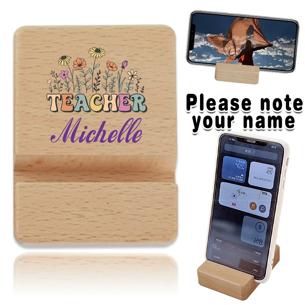 

Customized Name Portable Wooden Phone Holder Universal Desk Stand Pattern Business Travel Wood Stand Custom Smartphone Stand DIY