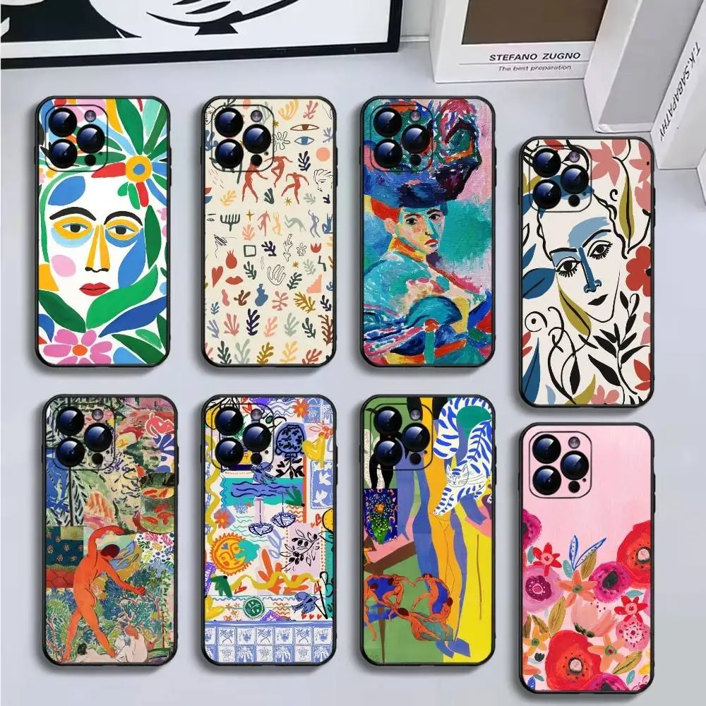 

H-Henri M-Matisse Art Painting Phone Case For iPhone16,15,14,13,12,11 Plus,Pro Max,XS,X,XR,SE,Mini,8,7,Soft Black Cover
