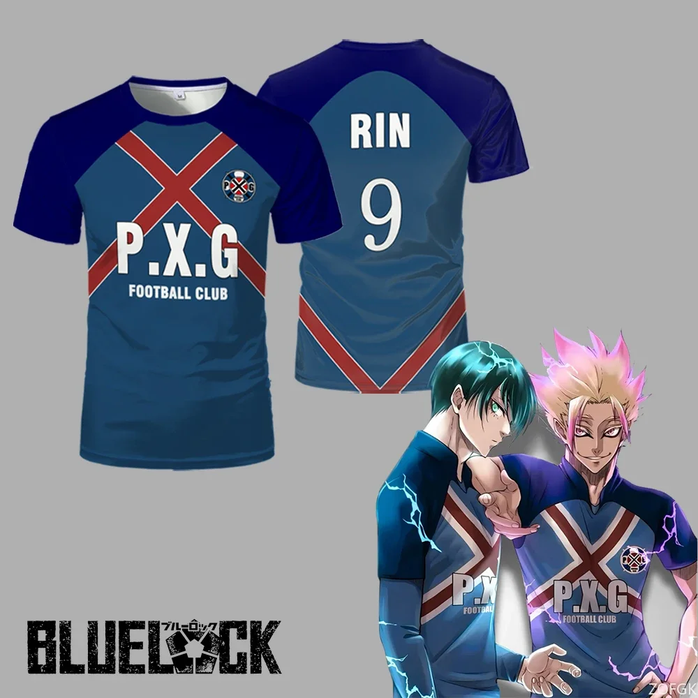 Men's Japanese Anime Blue Lock PXG RIN Team Uniform Jersey Cosplay Costume Five a Side Football T-shirt Sports round Neck Top