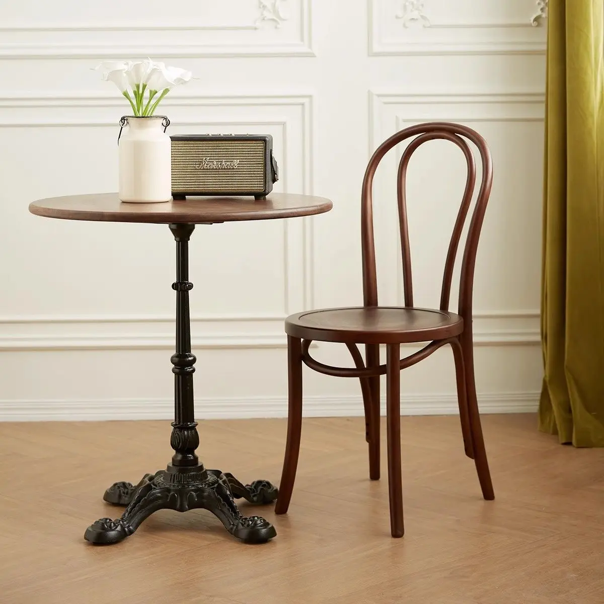 

American French Solid Wood Retro Rattan Dining Chair Vintage Home Restaurant Backrest Chair
