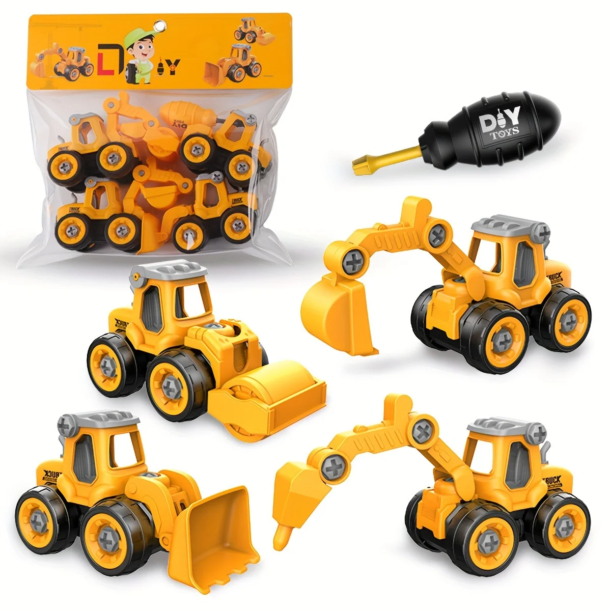 Kids DIY Disassembly Engineering Vehicle Toy, Screw Nut Assembly Puzzle Take Apart Excavator Bulldozer with Sliding Function, Ed