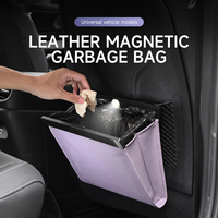 Car Garbage Bag With LED Waterproof Magnetic Adsorption Storage Bag Seat Hanging Trash Can Leather Storage Pocket Leak-proof
